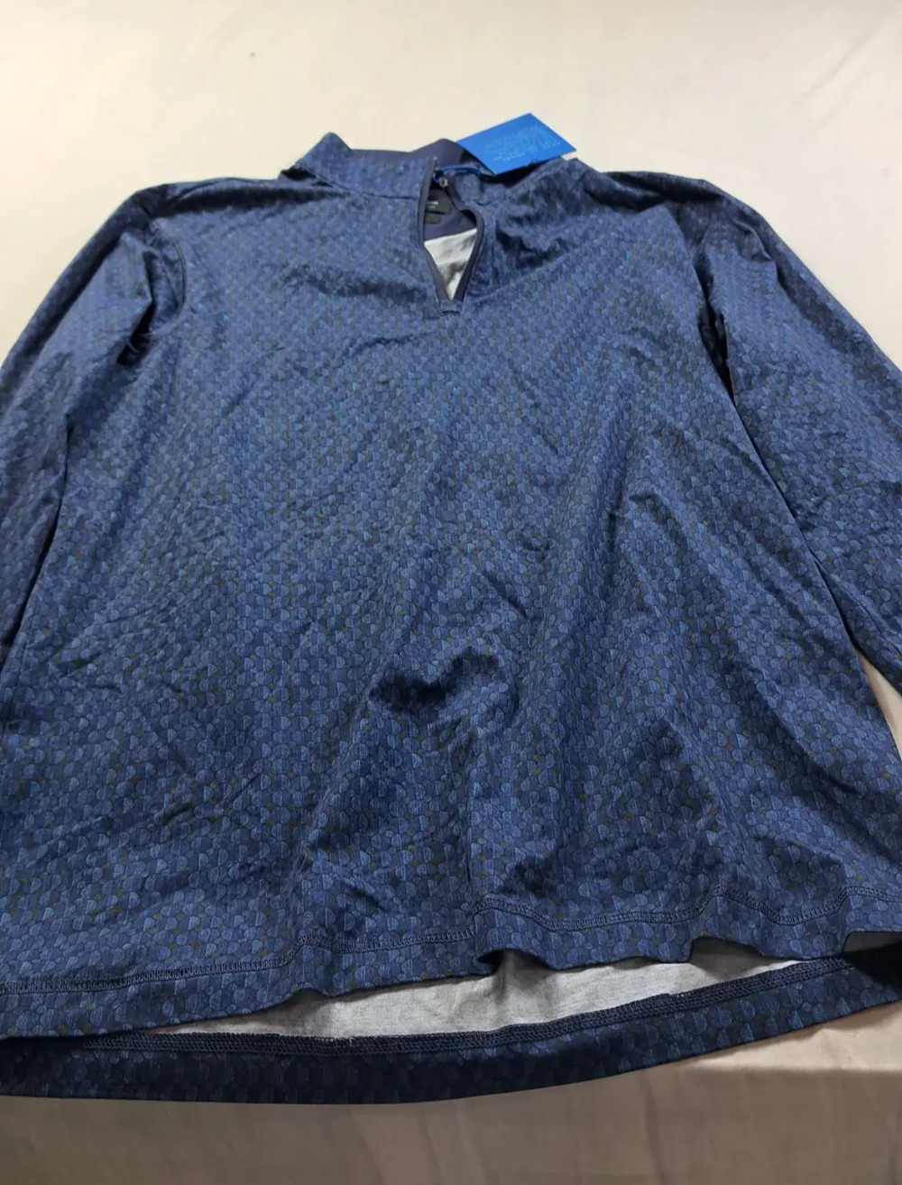 Bugatchi OoohCotton Tech Mens Small Night Blue Printed Long Sleeve Pullover